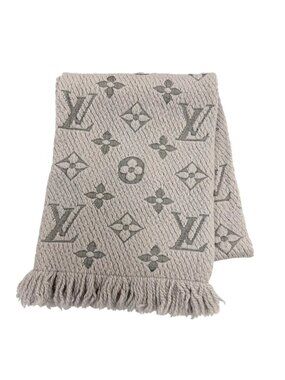 Louis Vuitton Logomania Scarf Wool Silk Gray Perlee